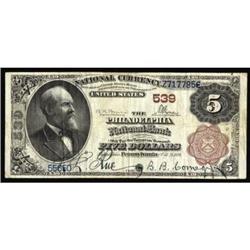 Philadelphia, PA. $5 1882 Brown Back. Fr. 467. The Philadelphia NB. Charter #539. Fine-Very Fine.