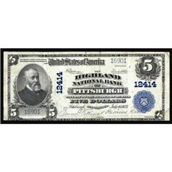 Pittsburgh, PA. $5 1902 Plain Back. Fr. 609. The Highland NB. Charter #12414. Fine.