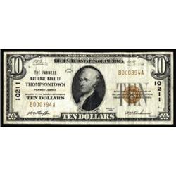 Thompsontown, PA. $10 1929 Ty. 1. The Farmers NB. Charter #10211. Very Fine.