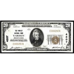 Yardley, PA. $20 1929 Ty. 1. The Yardley NB. Charter #4207. Extremely Fine+.