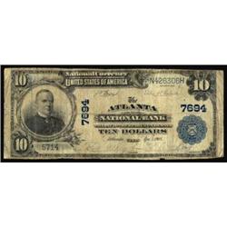 Atlanta, TX. $10 1902 Plain Back. Fr. 624. The Atlanta NB. Charter #7694. Very Good.