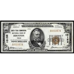 Houston, TX. $50 1929 Ty. 1. South Texas Comercial NB. Charter #10152. CGA Choice Uncirculated 64.