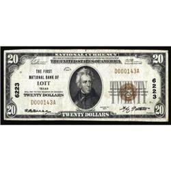 Lott, TX. $20 1929 Ty. 1. The FNB. Charter #6223. Very Fine.