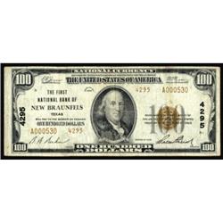 New Braunfels, TX. $100 1929 Ty. 2. The FNB. Charter #4295. Fine+.