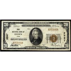 Ogden, UT. $20 1929 Ty. 1. FNB. Charter #2597. Fine-Very Fine.