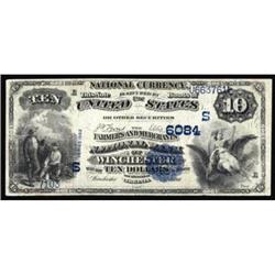 Winchester, VA. $10 1882 Value Back. Fr. 577. The Farmers and Merchants NB. Charter #(S)6084. Fine.