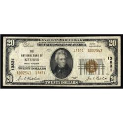 Keyser, WV. $20 1929 Ty. 2. The NB of Keyser. Charter #13831. Fine+.