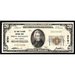 Point Pleasant, WV. $20 1929 Ty. 1. The Point Pleasant NB. Charter #5701. Fine+.