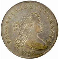 1798 Draped Bust $1. Large Eagle. B-27, BB-113. Rarity-2. Pointed 9, Close Date. EF-40 (PCGS).