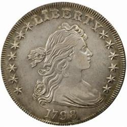 1798 Draped Bust $1. Large Eagle. B-12, BB-120. Rarity-4. Pointed 9, Wide Date. EF-40 Cleaned
