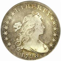 1798 Draped Bust $1. Large Eagle. B-23, BB-105. Rarity-3. Pointed 9, Wide Date. VF-20 (PCGS).