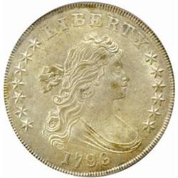 1799/8 Draped Bust Silver Dollar. B-3, BB-141. Rarity-3. 15 Stars Reverse. AU-55 (PCGS).
