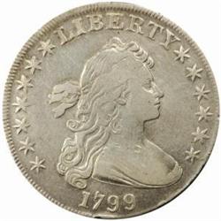 1799 Draped Bust Silver Dollar. B-10, BB-163. Rarity-3. VF-20 Cleaned (Uncertified).
