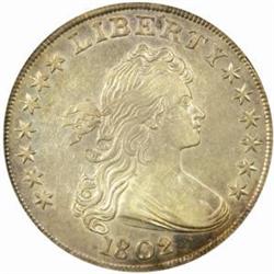 1802 Draped Bust Silver Dollar. B-6, BB-241. Rarity-1. Narrow Date. AU-53 (NGC).