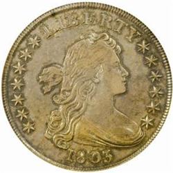 1803 Draped Bust Silver Dollar. B-6, BB-255. Rarity-2. Large 3. AU-55 (NGC).
