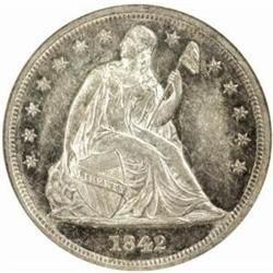 1842 Seated Liberty Silver Dollar. AU-58 (NGC).