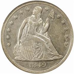 1849 Seated Liberty Silver Dollar. AU-55 (PCGS).