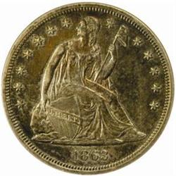 1863 Seated Liberty Silver Dollar. Net AU-50 (ANACS). Unc Details--Cleaned, Retoned.