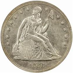 1866 Seated Liberty Silver Dollar. Motto. AU-53 (NGC).