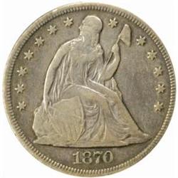 1870-S Seated Liberty Silver Dollar. VF-25 (PCGS). The Farouk-Schultz Specimen.