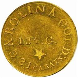 (1837-1842) Christopher Bechtler. $5 Gold. K-20. Rarity-4. 134 G., 21 CARATS, Star. AU-58 (PCGS).