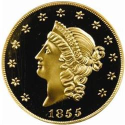 "1855" Kellogg & Co. $50 Gold. Commemorative Restrike. Struck August 20, 2001. Gem Proof (PCGS).
