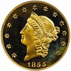 "1855" Kellogg & Co. $50 Gold. Commemorative Restrike. Struck August 21, 2001. Gem Proof (PCGS).