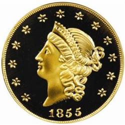 "1855" Kellogg & Co. $50 Gold. Commemorative Restrike. Struck August 23, 2001. Gem Proof (PCGS).