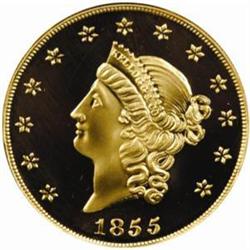 "1855" Kellogg & Co. $50 Gold. Commemorative Restrike. Struck August 24, 2001. Gem Proof (PCGS).