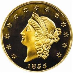 "1855" Kellogg & Co. $50 Gold. Commemorative Restrike. Struck August 25, 2001. Gem Proof (PCGS).