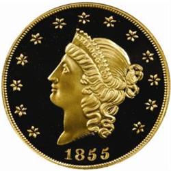 "1855" Kellogg & Co. $50 Gold. Commemorative Restrike. Struck August 26, 2001. Gem Proof (PCGS).