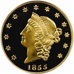 "1855" Kellogg & Co. $50 Gold. Commemorative Restrike. Struck August 27, 2001. Gem Proof (PCGS).