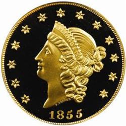 "1855" Kellogg & Co. $50 Gold. Commemorative Restrike. Struck August 28, 2001. Gem Proof (PCGS).