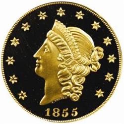 "1855" Kellogg & Co. $50 Gold. Commemorative Restrike. Struck August 29, 2001. Gem Proof (PCGS).