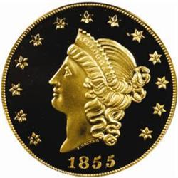 "1855" Kellogg & Co. $50 Gold. Commemorative Restrike. Struck August 31, 2001. Gem Proof (PCGS).