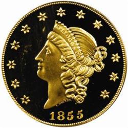 "1855" Kellogg & Co. $50 Gold. Commemorative Restrike. Struck September 4, 2001. Gem Proof (PCGS).
