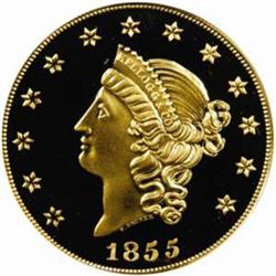 "1855" Kellogg & Co. $50 Gold. Commemorative Restrike. Struck September 6, 2001. Gem Proof (PCGS).
