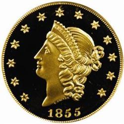 "1855" Kellogg & Co. $50 Gold. Commemorative Restrike. Struck September 9, 2001. Gem Proof (PCGS).