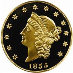 "1855" Kellogg & Co. $50 Gold. Commemorative Restrike. Struck September 12, 2001. Gem Proof (PCGS).