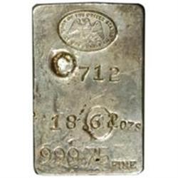 Undated San Francisco Mint Silver Ingot. 18.62 Ounces. 999.75 Fine. #712/2. Oval Stamp.