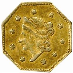 1855/4 Octagonal $1. BG-511. Rarity-4+. Liberty Head. AU-55 (Uncertified).