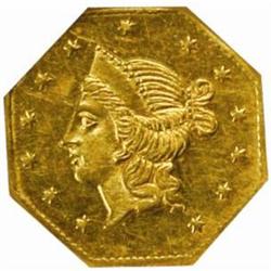 1854 Octagonal $1. BG-532. Rarity-4-. Liberty Head. MS-61 (NGC).