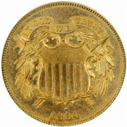 1864 Pattern Two-Cent Piece. Judd-371, Pollock-440. Rarity-6-. Proof-62 (PCGS).