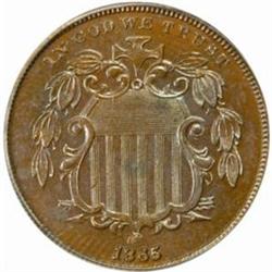 1865 Pattern Five-Cent Piece. Judd-417, Pollock-489. Rarity-7-. Proof-63 BN (PCGS).