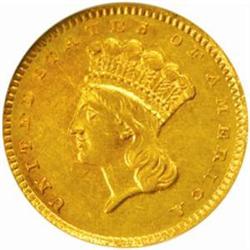 1857-C G$1. Winter 10-L the only known dies. AU Details-Obverse Planchet Flaw Improperly Cleaned NCS