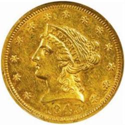 1843 Liberty Quarter Eagle. AU-58 (NGC).
