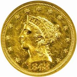 1848-C Liberty Quarter Eagle. Winter 9-F. MS-60 (NGC).