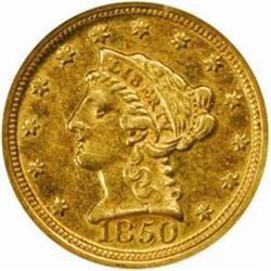 1850-D Liberty Quarter Eagle. Winter 13-M, the only known dies. AU-55 (NGC).