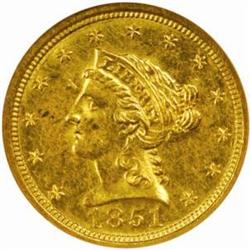 1851-O Liberty Quarter Eagle. AU-58 (NGC).