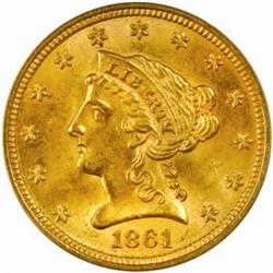 1861 Liberty Quarter Eagle. New Reverse. MS-63 (PCGS).